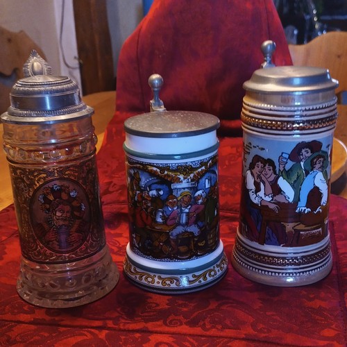 Bierkrug mit zinndeckel - 3x,