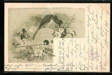 AK Glück und Gruss vom Schützenfest, Dame mit Zielscheibe und Pfeil 1897 