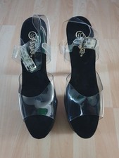 Pleaser Damen Sandalette, extra high High Heels mit Plateau, schwarz, Größe 42