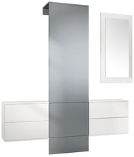 Garderobenset Flur Garderobe Diele Carlton Set 3 in Weiß - Hochglanz & Naturtöne