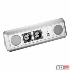 Soundsystem TOBO Schuko Doppelsteckdose m. Bluetooth Lautsprecher u. 2 USB Ports