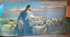 altes Bild Jesus als  Hirte Antiker Druck ca. 1 m x 49,5 cm