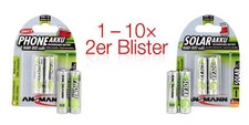2er ANSMANN NiMH Akku Mignon AA 1,2V 800mAh DECT Telefon Solar Leuchte wiederauf