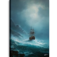 Leinwand Bild Boot Meer Schiff in der stürmischen See Kunstdruck Gemälde 8506A