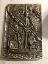 SEGELSCHIFF METALL GUSS PLATTE CA. 20 X 30 CM ÜBER 1,5 KG SCHWER DEKO WAND KAMIN