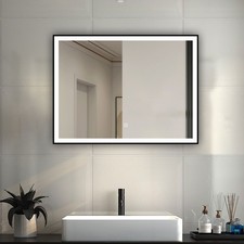LED Badspiegel mit Touch Wandspiegel Beschlagfrei Dimmbar Schwarzer Rahmen