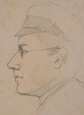 Johannes Hanse Männerporträt mit Hut Student Unikat Zeichnung Bleistift um 1880