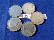 5 x Silbermünzen 2 RM 1938 Hindenburg