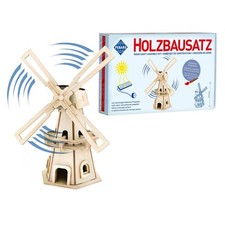 Pebaro Solar Holzbausatz Windmühle Mit Solarpanel und Motor Unbehandeltes Holz