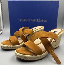Stuart Weitzman Lexia Bridle Suede Espadrilles 38,5 Braun Beige Leder Hanf Keil