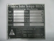 Tempo Typenschild Schild S62