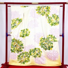 Japanischer Kimono 'FURISODE' Seide/Gold/Blume/Vogel/Traditionell/Länge:163...