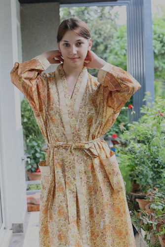 Reine seide beige grün kimono - reine, beige-grün