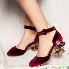 Damen Bordeaux Samt Mary Jane