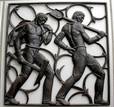 Heinrich Moshage „Unsere Arbeit" Wandrelief GußEisen Bild Buderus antik Art Deco