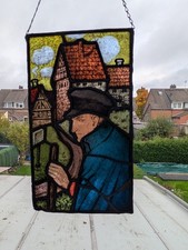 Antikes Bleiglasfenster | Fensterbild "Wanderer" | Historismus um 1900 Malerei