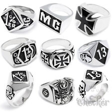 Edelstahl Biker Ring Eisernes Kreuz Onepercenter 13 MC Motorblock Massiv Silber