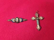 Vintage Millefiori Micro Mosaik Brosche Kreuz Anhänger Blumen (166)