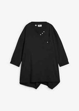 Zipfelshirt mit 3/4 Ärmel Gr 36/38 Schwarz Damen Basic Long-Shirt Oberteil Neu