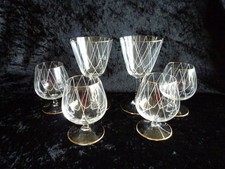 6 Poschinger Süßwein-& Cognacgläser Brillant gekreuzte Linien Goldrand Vintage