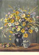 Blumen AK Künstler E.E.Schlatter, Feldblumenstrauss, Stempel Mitlödi 1953