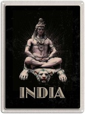 Blechschild 40x30 cm Indien Gott Buddhismus Löwe Meditieren Bildmotiv Reisemotiv