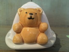 Vintage Toastständer aus glasierter Keramik mit Teddybär Design weiß Neuheit Kitsch