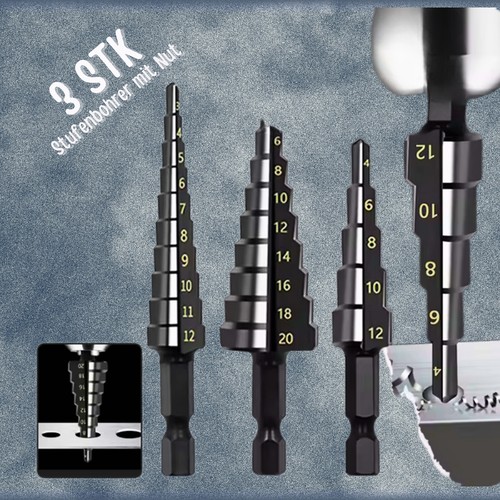 3tlg hss stufenbohrer set - 3tlg,