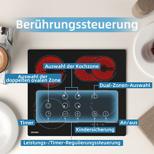 Elektrisch Glaskeramik Kochfeld Autark 59 cm 7200W 4 Zonen 9 Stufen Bräterzone 
