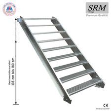 9 Stufen Stahltreppe Breite 60 - 160 cm Geschosshöhe 135 - 180 cm ohne Geländer