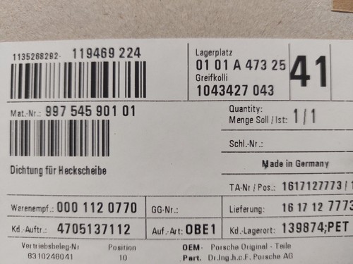 Porsche 911 997 dichtung - porsche, -neu-