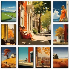 Edward Hopper Stadt Poster Herbst Sommer Leinwand Wandkunst Wohnzimmer Deko