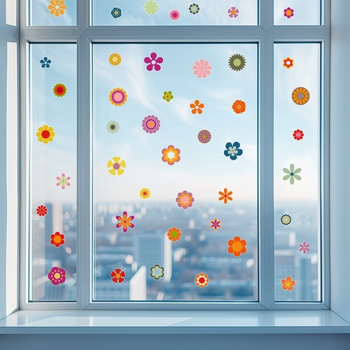 Fensterbilder retro blumen - fensterbilder,