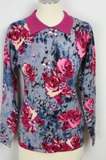 Damen Pullover Oberteil Pulli Rosenmuster Polokragen Viskose OVANTI Gr.38,42
