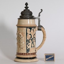 Alter groß antiker Bierkrug Zinndeckel Reinhold Hanke 778 1L Jugendstil