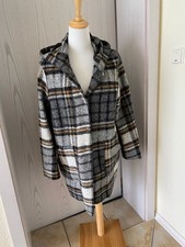 Kurzmantel, Opus, Gr. 40, kariert, Kapuze, Wollmantel, schwarz-weiß-braun