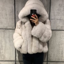 Frauen voller Pelz echter Fuchspelz Mantel mit Kapuze Trendy Winter Warm Jacken