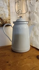 Große Emaillekanne mit Deckel sehr guter Zustand weiß Email Trödel Shabby Nordic