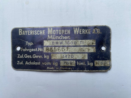 Original typschild bmw 1800ti - original,