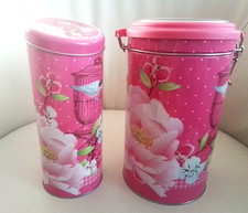2er Set Shabby chic Kaffeepaddose Kaffeedose Vogel-Käfig-Blumen Pink