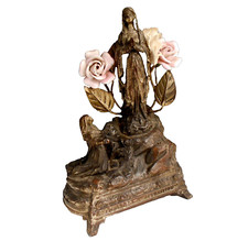 Maria Madonna Lourdes ohne Spieluhr  Zinn-Metallguss Régule Jugendstil (Jhwd)