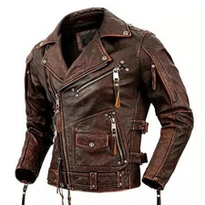 Herren Motorrad Biker Vintage Cafe Racer Distressed Echtleder Jacke für Männer