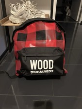 Wood Dsquared2 Regenfester Rucksack, Schwarz-rot, Karomuster