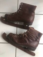 alte handgefertigte Leder Damen Schlittschuhe mit HUDORA Stahl Kufen Größe ca 38