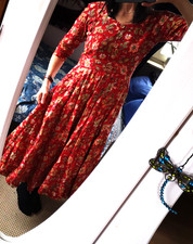 HIPPIEKLEID boho Folklore Maxikleid, Gr.M Boho Blumen gesmokt