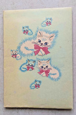 DDR Briefpapier, Katze, hellblau, Vintage 3 x 8 Schreibblätter, Nostalgie