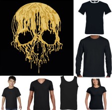 TOTENKOPF T-SHIRT Herren Biker Motorrad Tattoo Motorrad Gold Gothic Bike Top Geschenk