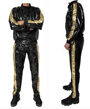PU nylon sport jogging suit made of PU nylon shiny  schwarz / Gold