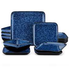 Geschirr Set eckig Steingut blau Tafelservice 4, 8, 12 Personen 12/24/36-tlg.