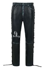  Herren Echt Leder Hose Marine